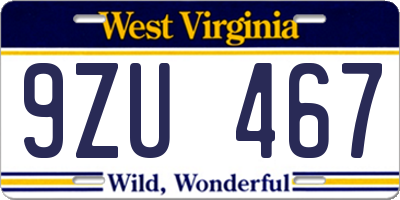 WV license plate 9ZU467