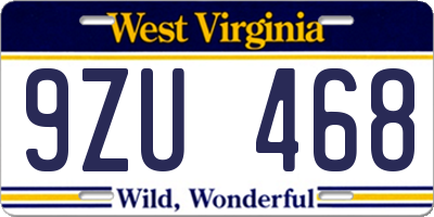 WV license plate 9ZU468