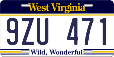 WV license plate 9ZU471