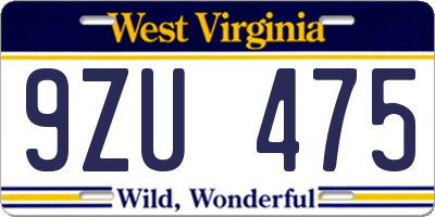 WV license plate 9ZU475