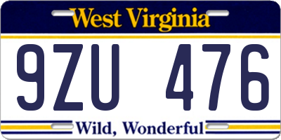 WV license plate 9ZU476
