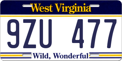 WV license plate 9ZU477