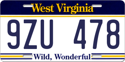 WV license plate 9ZU478