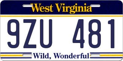 WV license plate 9ZU481