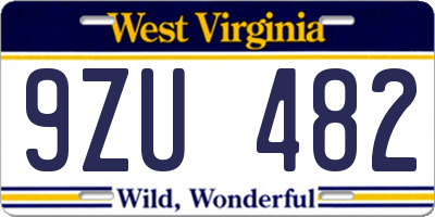 WV license plate 9ZU482