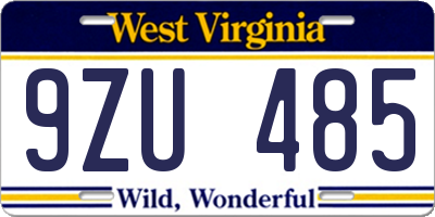 WV license plate 9ZU485