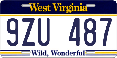 WV license plate 9ZU487