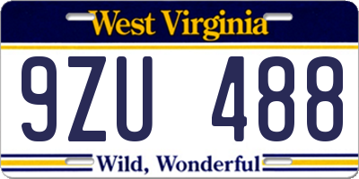 WV license plate 9ZU488