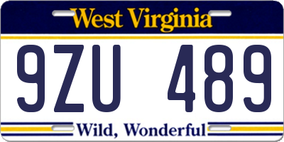 WV license plate 9ZU489