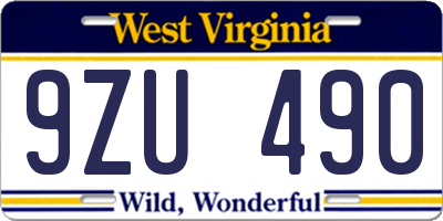 WV license plate 9ZU490
