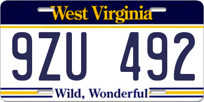 WV license plate 9ZU492