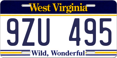 WV license plate 9ZU495