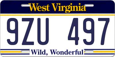 WV license plate 9ZU497