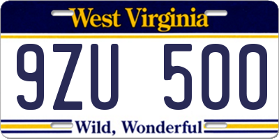 WV license plate 9ZU500