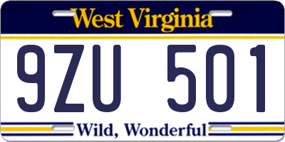 WV license plate 9ZU501