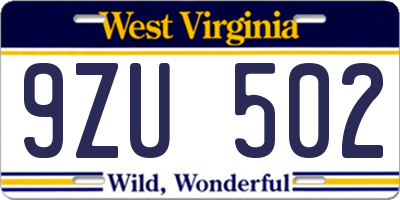 WV license plate 9ZU502