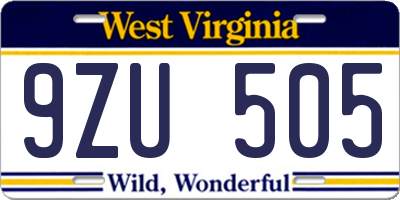 WV license plate 9ZU505