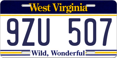 WV license plate 9ZU507