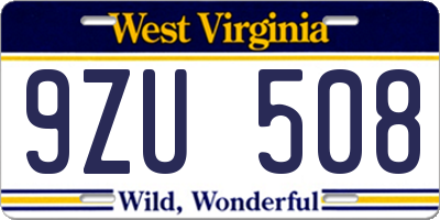 WV license plate 9ZU508