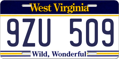 WV license plate 9ZU509