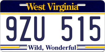 WV license plate 9ZU515
