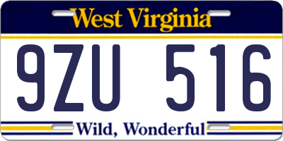 WV license plate 9ZU516