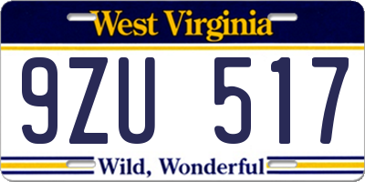 WV license plate 9ZU517