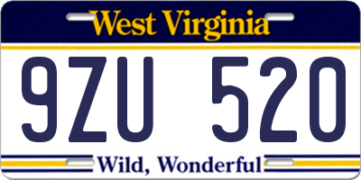 WV license plate 9ZU520