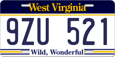 WV license plate 9ZU521