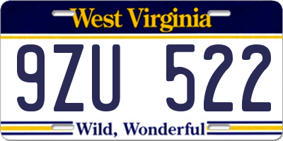 WV license plate 9ZU522
