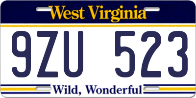 WV license plate 9ZU523