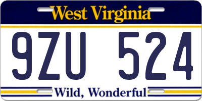 WV license plate 9ZU524