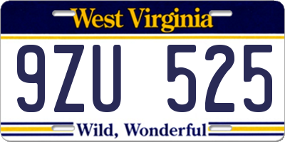 WV license plate 9ZU525