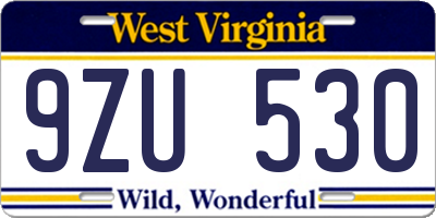 WV license plate 9ZU530