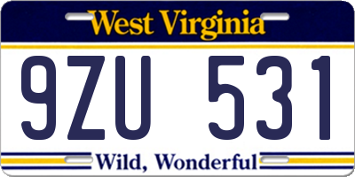 WV license plate 9ZU531