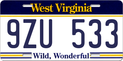 WV license plate 9ZU533