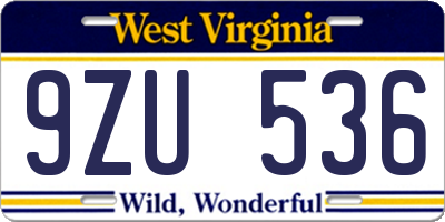 WV license plate 9ZU536