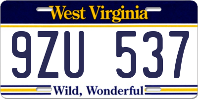 WV license plate 9ZU537