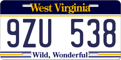 WV license plate 9ZU538