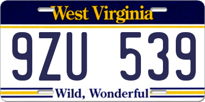 WV license plate 9ZU539