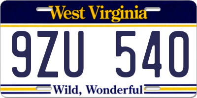 WV license plate 9ZU540