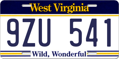 WV license plate 9ZU541