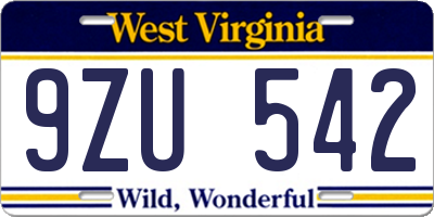 WV license plate 9ZU542