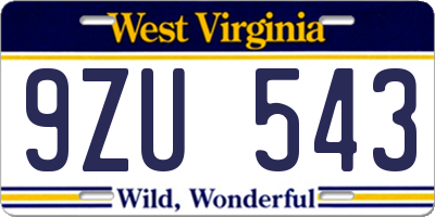 WV license plate 9ZU543