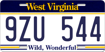 WV license plate 9ZU544
