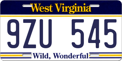 WV license plate 9ZU545