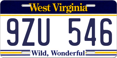 WV license plate 9ZU546