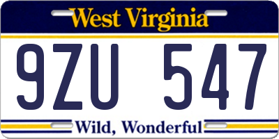 WV license plate 9ZU547