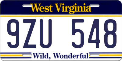 WV license plate 9ZU548