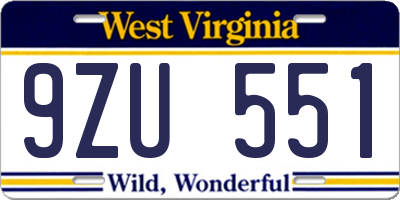 WV license plate 9ZU551